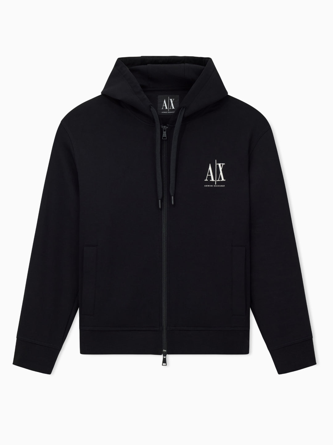 Armani Exchange Felpa fullzip con cappuccio logo ricamato Nero