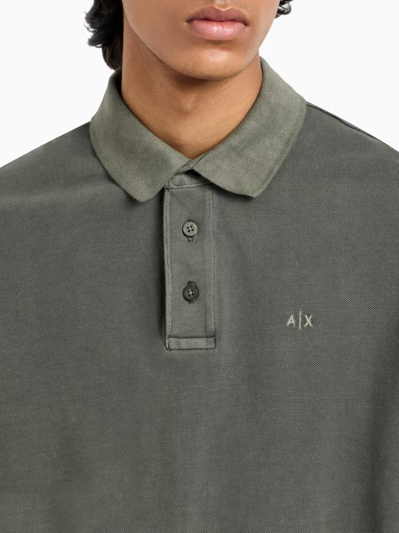 ARMANI EXCHANGE POLO IN PIQUET DI COTONE EFFETTO USED VERDE