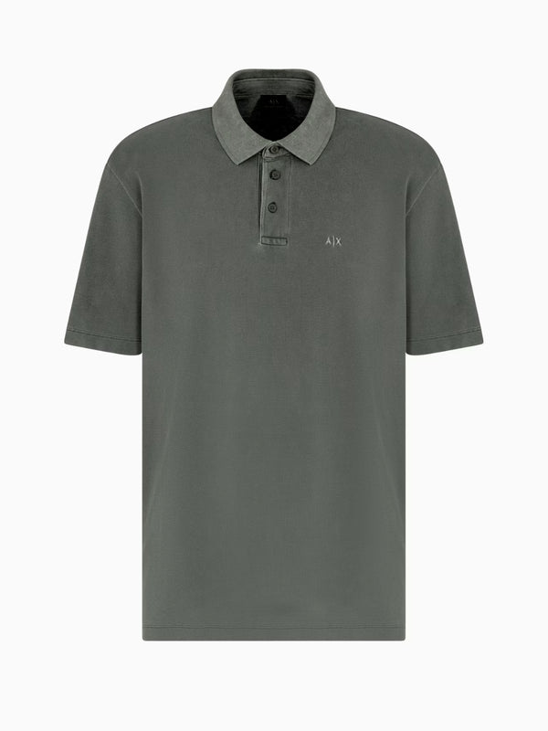 ARMANI EXCHANGE POLO IN PIQUET DI COTONE EFFETTO USED VERDE