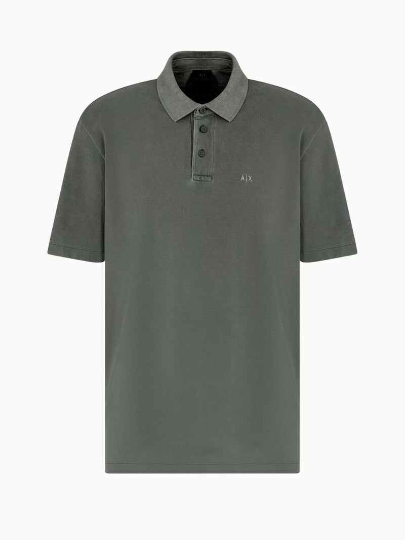 ARMANI EXCHANGE POLO IN PIQUET DI COTONE EFFETTO USED VERDE