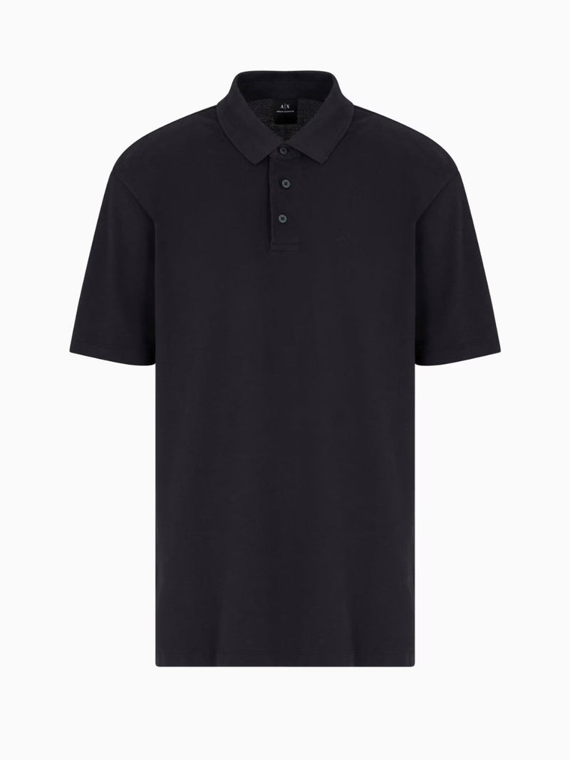Armani Exchange Polo In Piquet Di Cotone Effetto Used Blu Navy