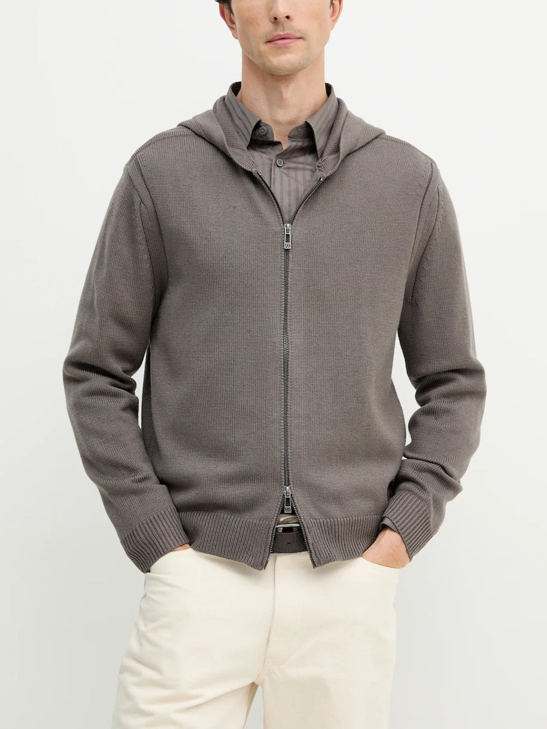 Armani Exchange Cardogan con Cappuccio e Zip in Misto Lana Grigio