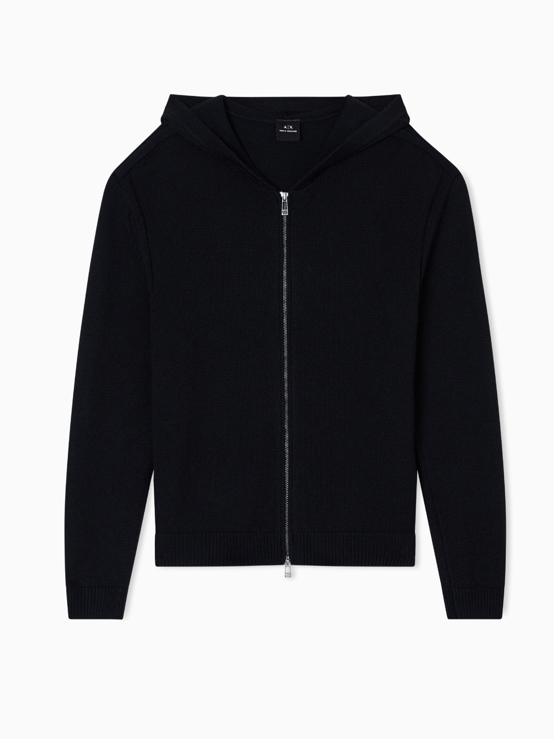 Armani Exchange Cardogan con Cappuccio e Zip in Misto Lana Nero