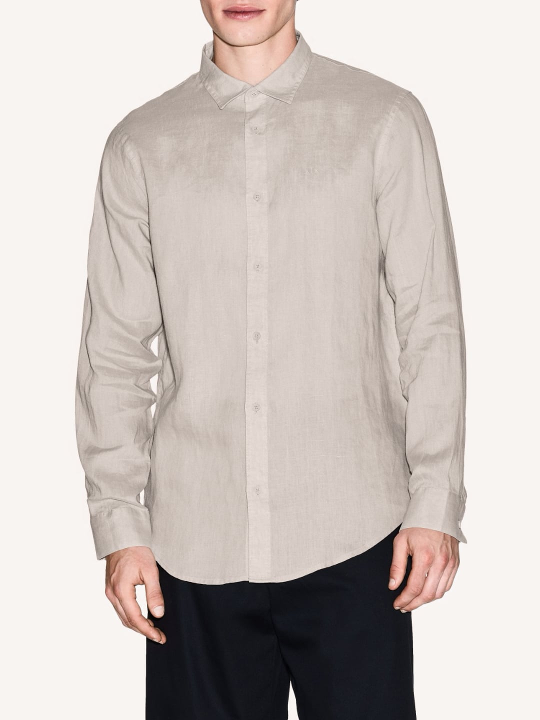 Armani Exchange Camicia in Lino a Maniche lunghe Beige