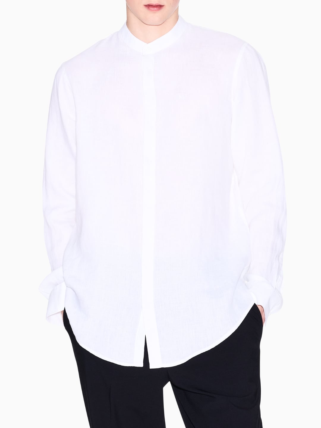 Armani Exchange Camicia Classica in Lino Bianco