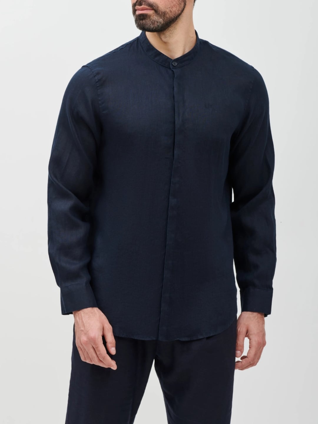 Armani Exchange Camicia Classica in Lino Deep Navy