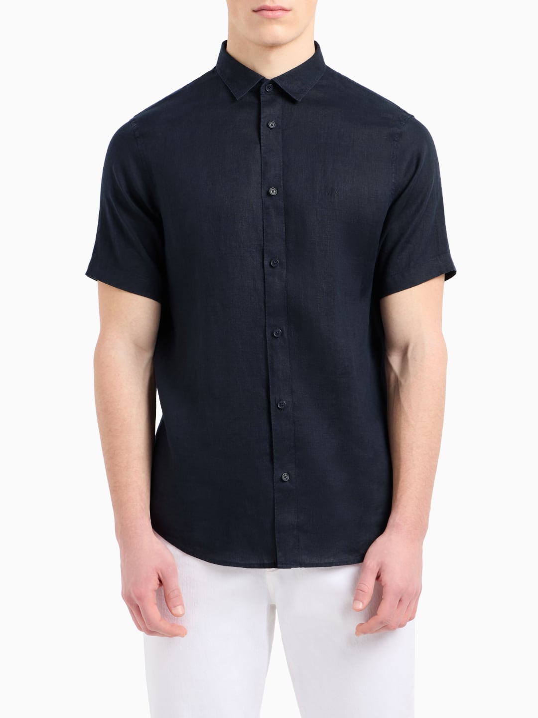 Armani Exchange Camicia Casual in Lino Deep Navy