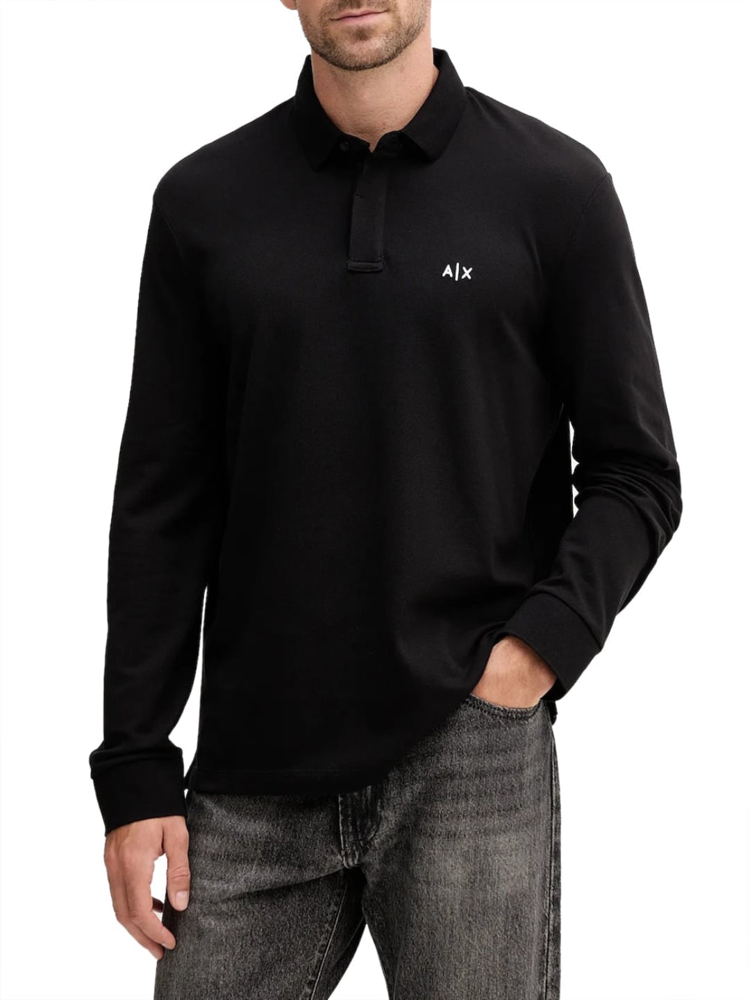 Armani Exchange Polo a maniche lunghe da uomo Nero
