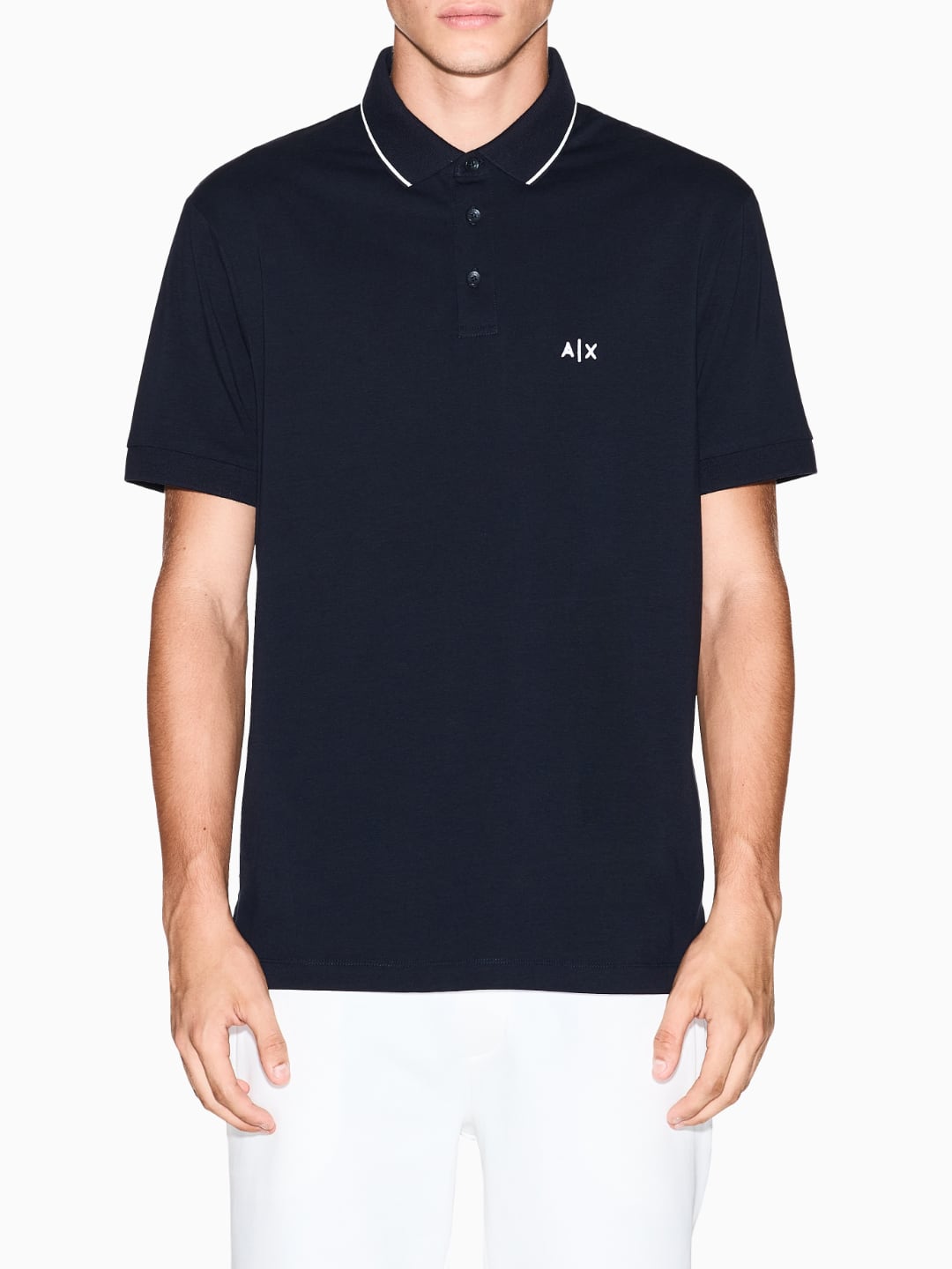 Armani Exchange Polo slim fit con logo e piping Deep Navy