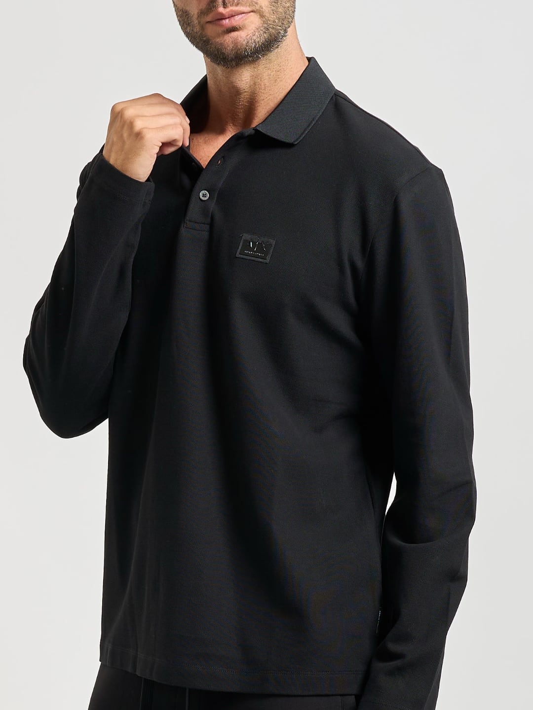 Armani Exchange Polo a maniche lunghe in cotone Nero