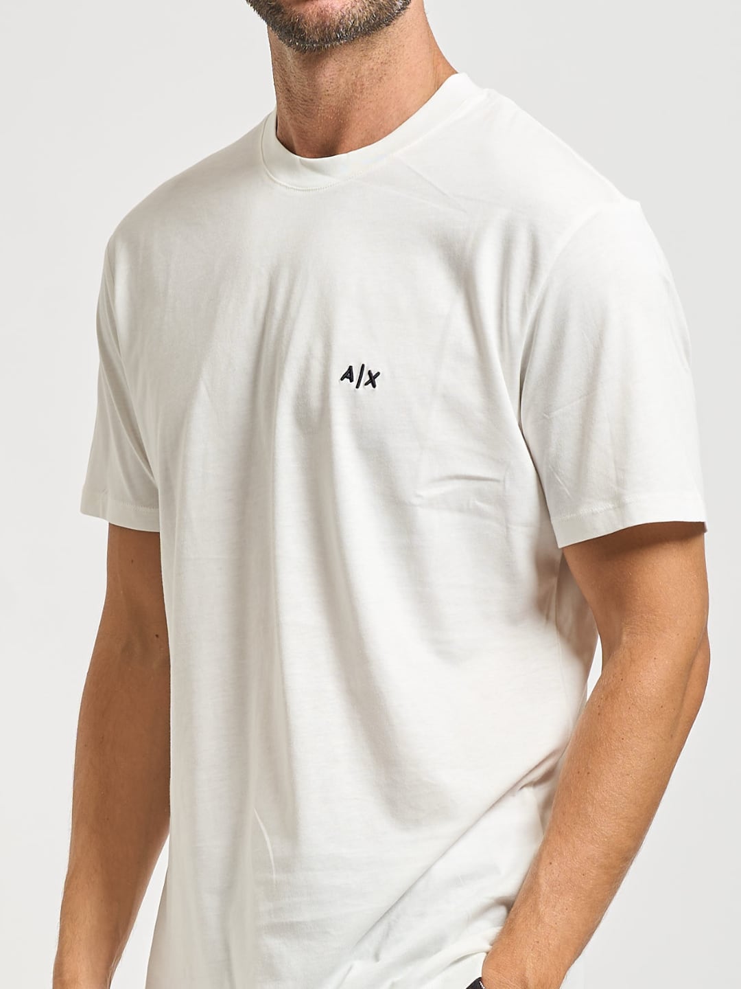 Armani Exchange T-Shirt Uomo Logo Ricamato Bianco