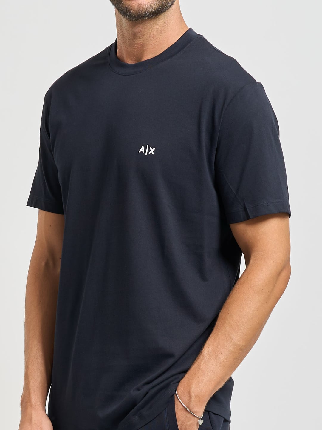 Armani Exchange T-Shirt Uomo Logo Ricamato Deep Navy