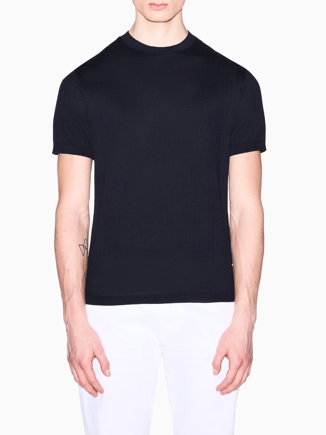 Armani Exchange Top in tricot di cotone a costine Deep Navy
