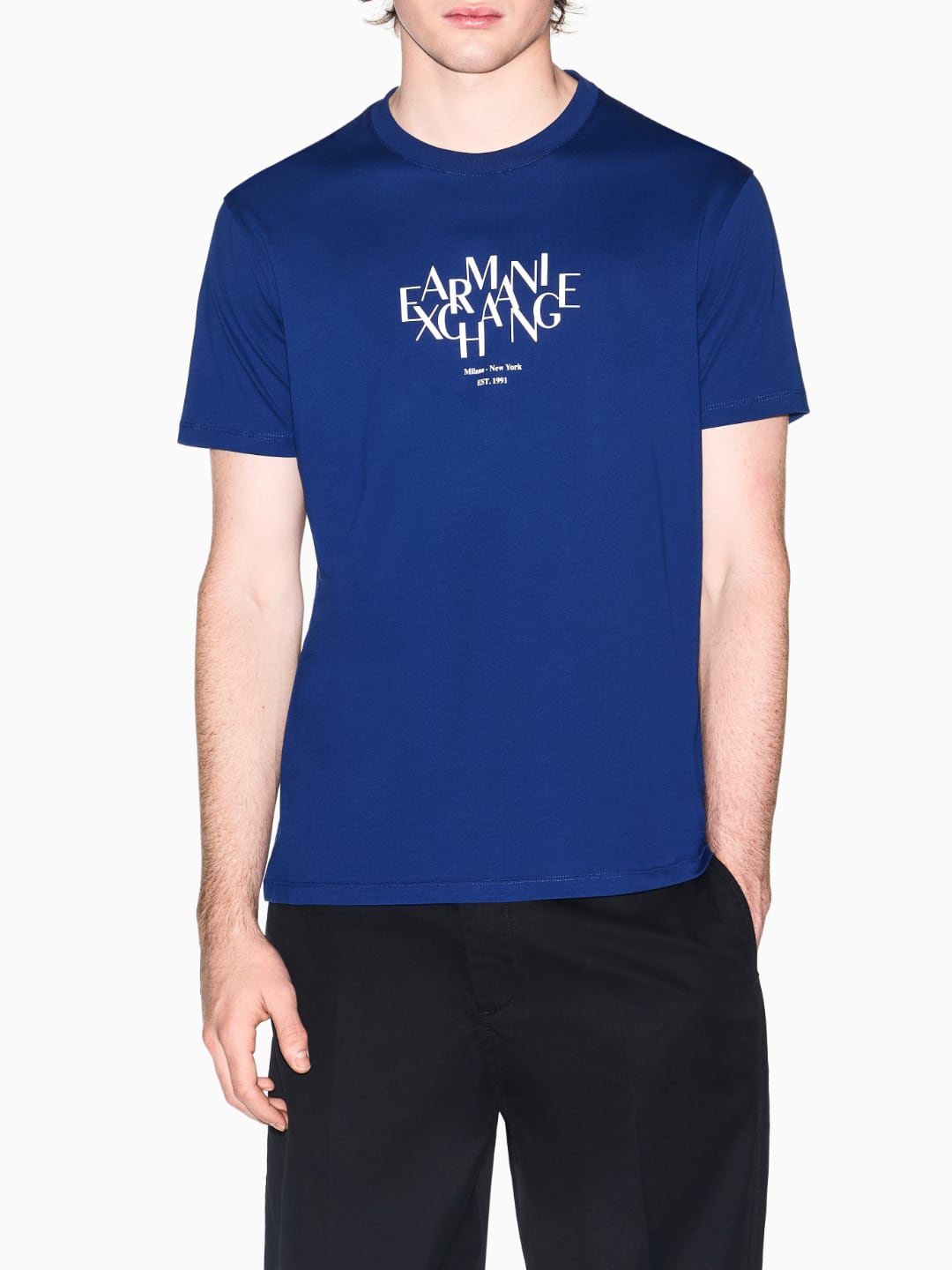 Armani Exchange T-shirt Regular Fit In Jersey Di Cotone Tinta Unita Blu
