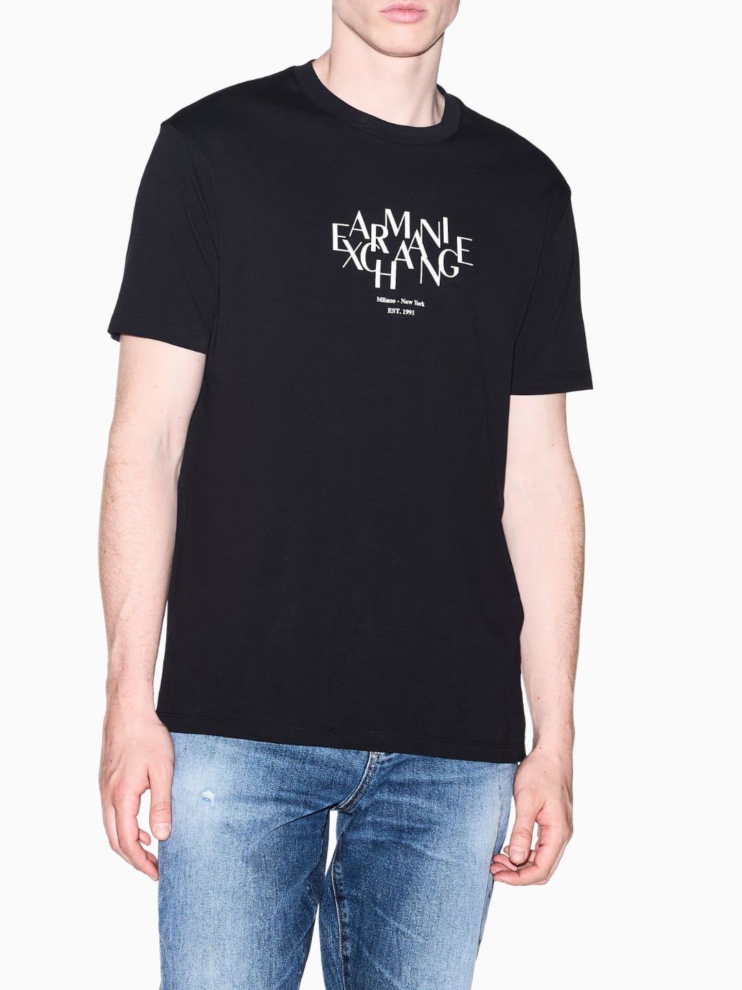Armani Exchange T-shirt Regular Fit In Jersey Di Cotone Tinta Unita Nero