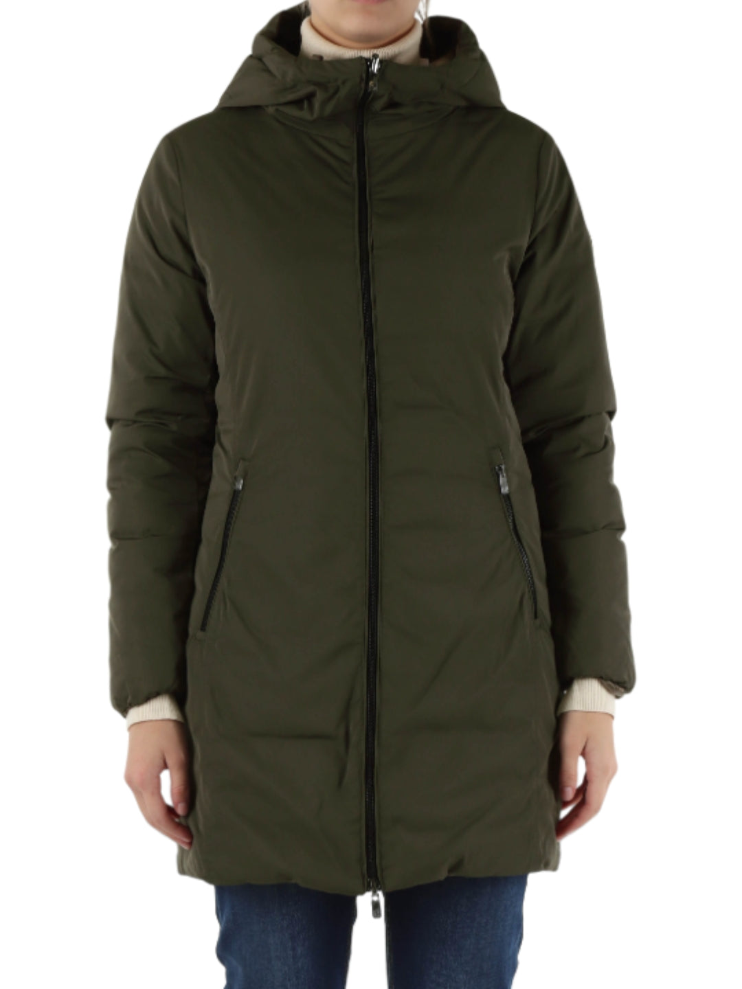 Piumino Lungo Reversibile in Vera Piuma 800 Fill Power KALIE Verde Scuro