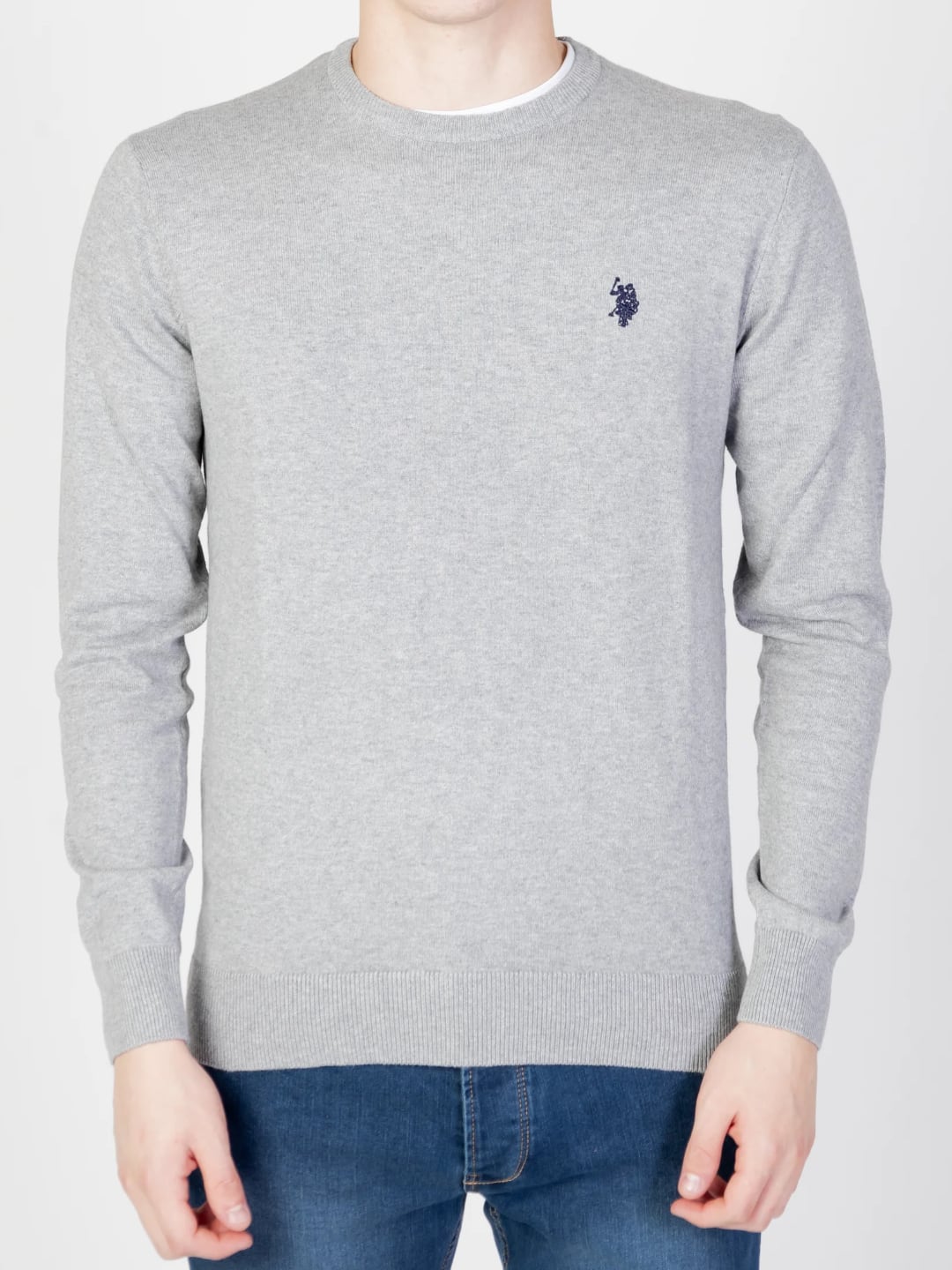 Us Polo Assn Maglia Girocollo Cotone e Cachemere Grigio Chiaro