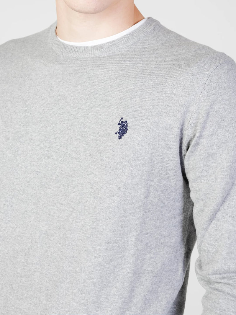 Us Polo Assn Maglia Girocollo Cotone e Cachemere Grigio Chiaro