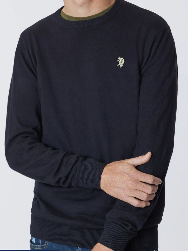 Us Polo Assn Maglia Girocollo Cotone e Cachemere Nero