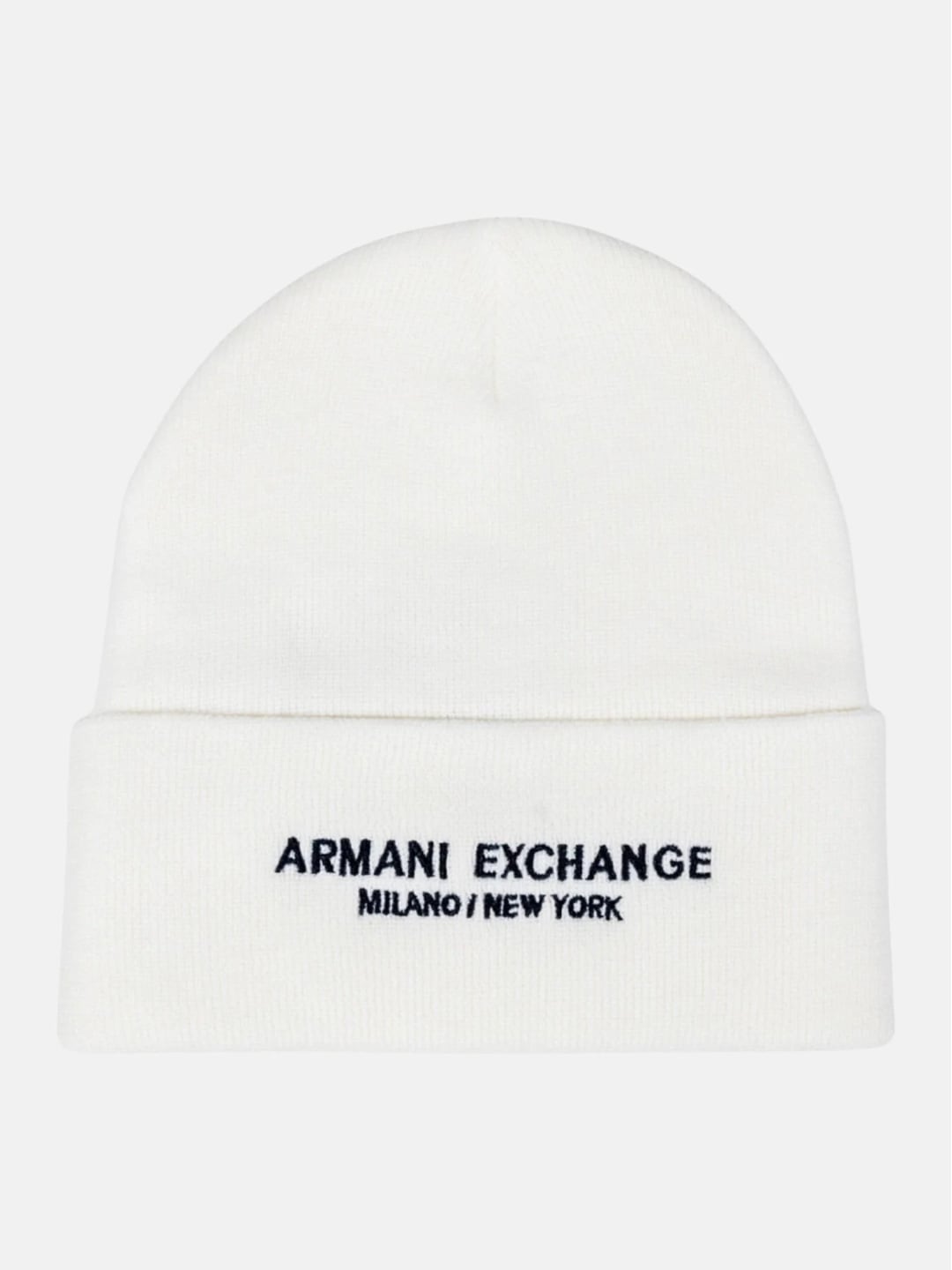 Armani Exchange Berretto di Lana da Uomo con Ricamo Logo Bianco